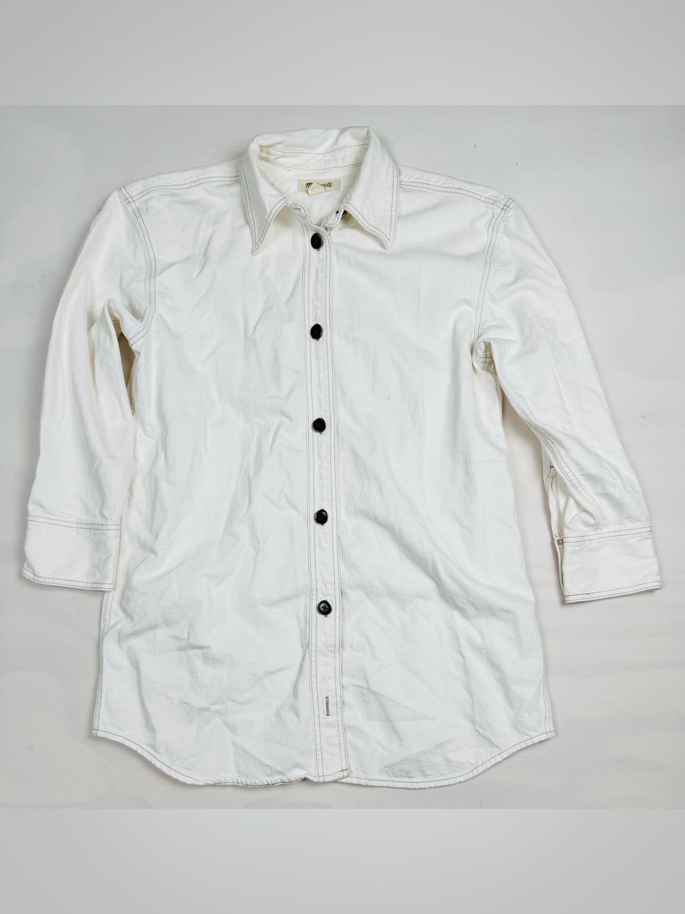 Madewell Denim Oversized Mini Shirtdress Tile White Womens L $128